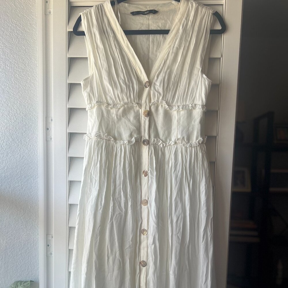 Zara White Midi Dress with Button Detail